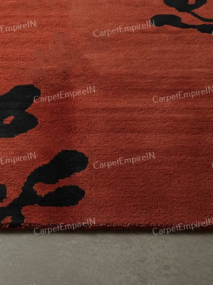Exquisite Area Rug, Rustic Burnt Orange - Modern Botanical Wool Rug, Floral Carpet,Contemporary,Home Decor,4x6,5x7,6x9,8x10,9x12,kids decor.