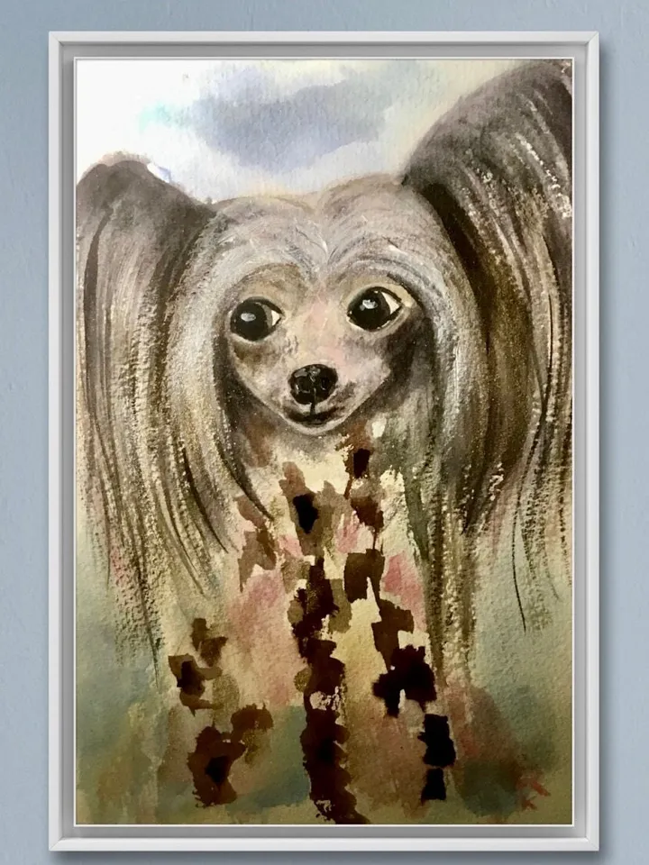 Chinese crested dog original watercolour painting,funny animals painting kids room wall art,dog lovers gifts.dogs painting wall decoration
