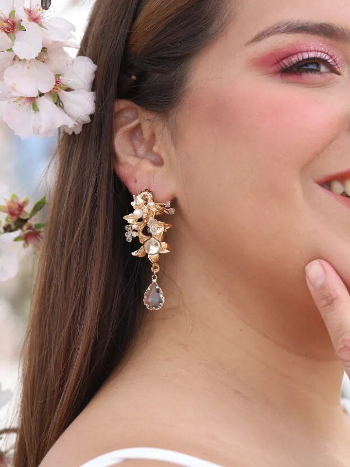 Boho Wedding Earrings, Gold Bridal Earrings Drop, Leaf Wedding Earrings for brides, Swarovski Wedding Jewelry Set, Jewellery, Accessories