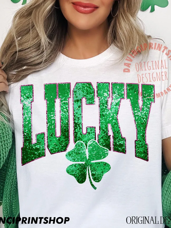 Lucky faux sequin png, Lucky png, Lucky shamrock png, Faux sequin St.Patricks png, Irish Day png, St.Patricks day png, Retro St.Patricks png