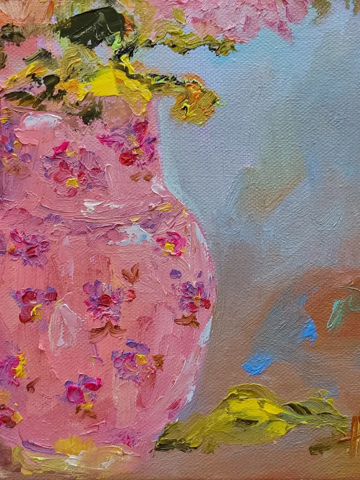 Oil painting on canvas 30x40cm (12x16inch) "Still life with dahlias and chrysanthemums"
