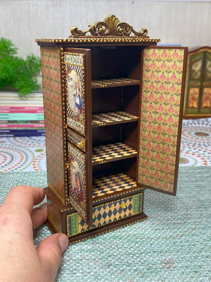 Handmade wardrobe. Doll furniture. Wardrobe based on the fairy tale "Alice". 1:12.