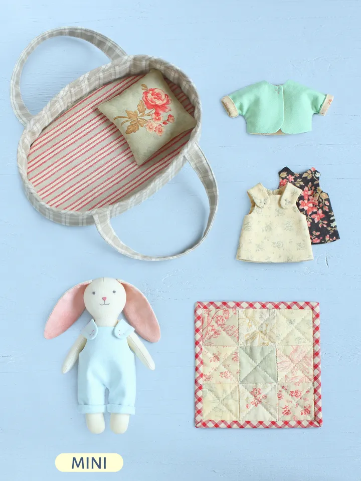 2 PDF Mini Bunny with Clothes and Basket Sewing Patterns Bundle