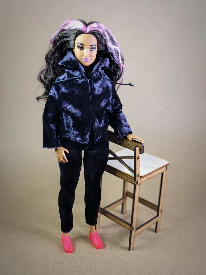 Handmade casual purple velvet two-piece set (hoodie and leggings) for 1/6 scale fashion female dolls