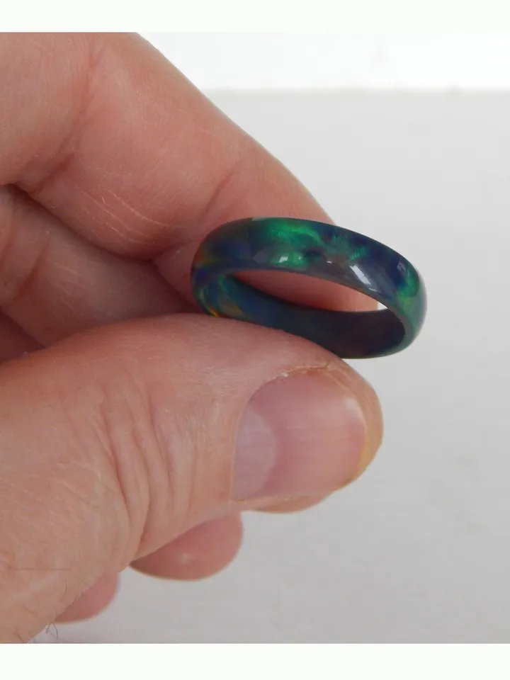 Solid opal ring. Black opal ring. Synthetic opal ring. Solid opal band.