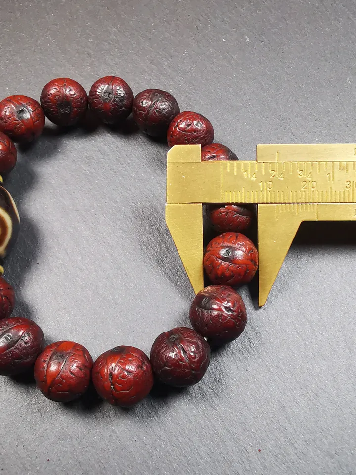 Gandhanra Unique Tibetan Dalo Dzi Bead Bracelet(30 Years Old), Treasure Vase Dzi with Old Bodhi Beads,Fit for 15-19cm Wrist