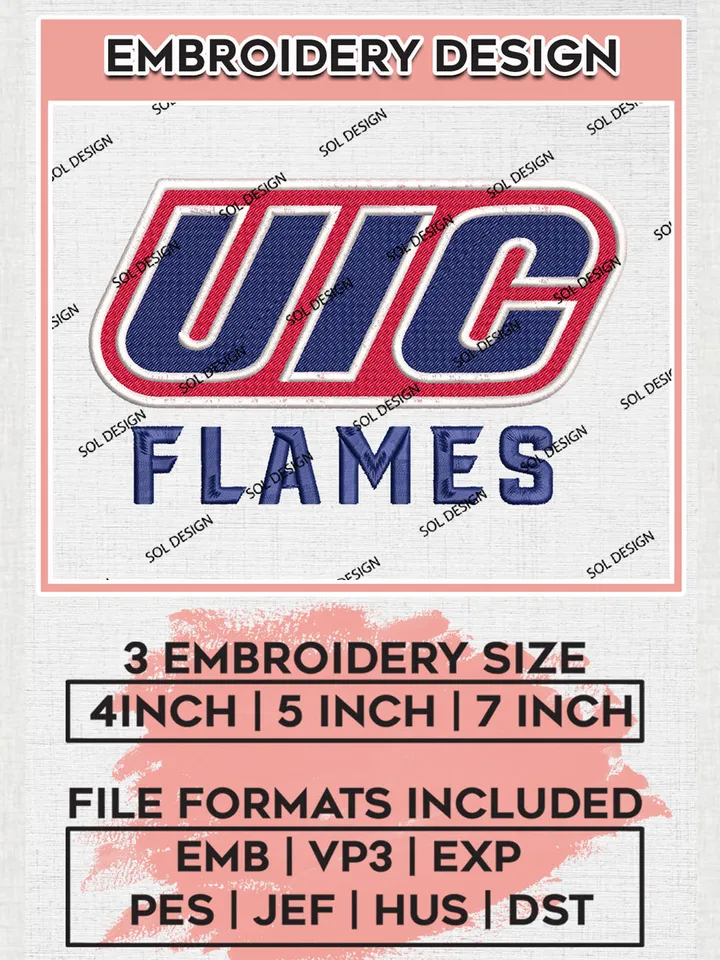 NCAA UIC Flames Team Wordmark Logo embroidery designs, NCAA UIC Flames Logo Machine embroidery files, NCAA Team Logo embroidery designs, NCAA Game Day Machine embroidery designs, Digital Download