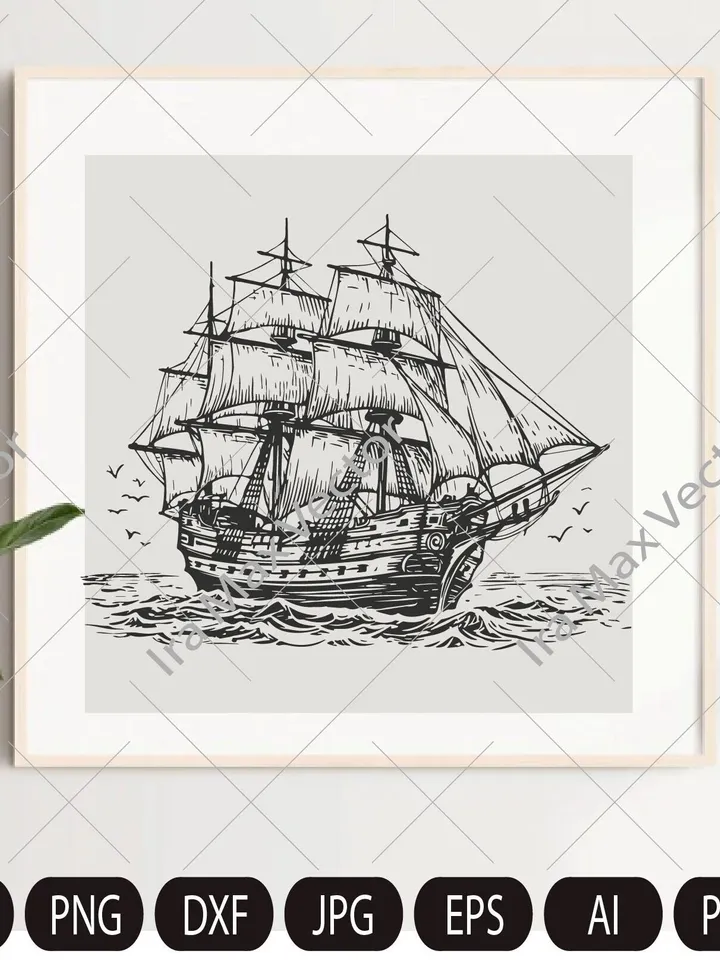 Pirate Ship SVG, Frigate, Pirate SVG, Pirate Ship Silhouette SVG, Ship detailed svg, Sailboat svg, Pirate Ship Captain svg, Cut File Cricut