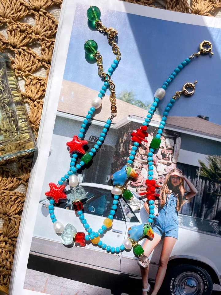 Handmade Beaded Necklace with Toucan Charm