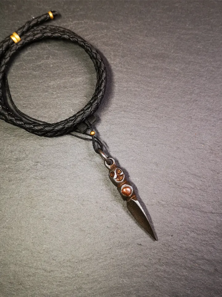 Gandhanra Handmade Skull Phurba Amulet,Kila - Dorje Phurba,Tibetan Budhist Ritual Implement Pendant,Made of Cold Iron,2.56"