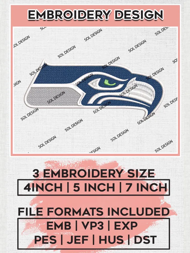 Seattle Seahawks Embroidery Designs, NFL Seahawks Embroidery Designs, NFL Embroidery Designs, NFL Seattle Seahawks Machine Embroidery Design, Digital Download
