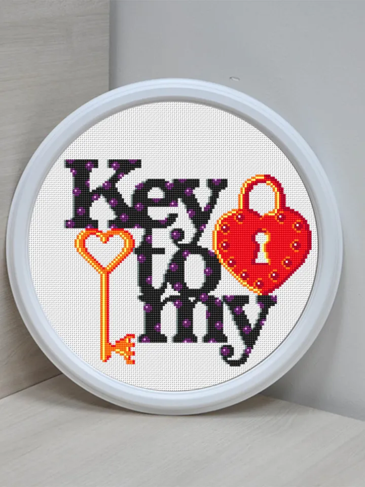 Love quote cross stitch pattern download PDF, Love lettering Key to my heart cross stitch chart, Valentines day gift, Beginner stitch #V7