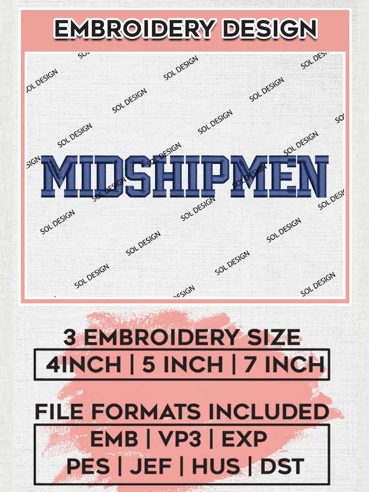 NCAA Midshipmen College Team Word Logo Embroidery Design Files, NCAA Navy Midshipmen Machine Embroidery, NCAA Teams, 3 sizes, NCAA Machine embroidery designs, Digital Download