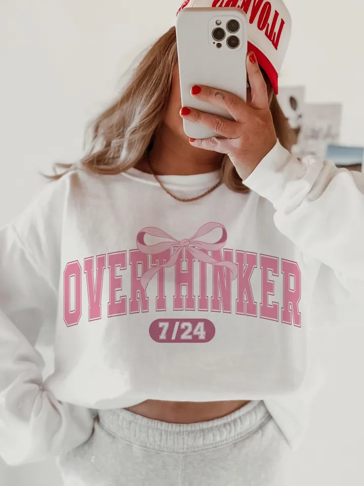 PINK OVERTHINKER png| PINK png, overthinker png, retro arch png, arch, varsity, mental health png, png t shirt