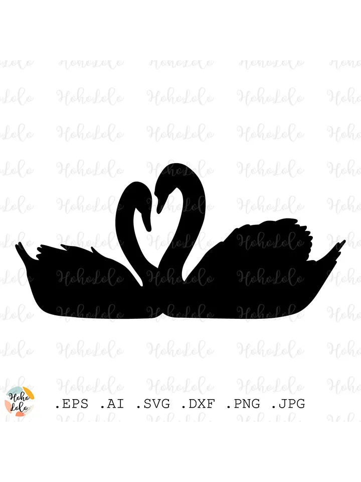 Swan Svg, Swan Couple, Swan Silhouette, Swan Cricut, Swan Cutting files, Swan Download, Swan Stencil Template Dxf, Swan Clipart