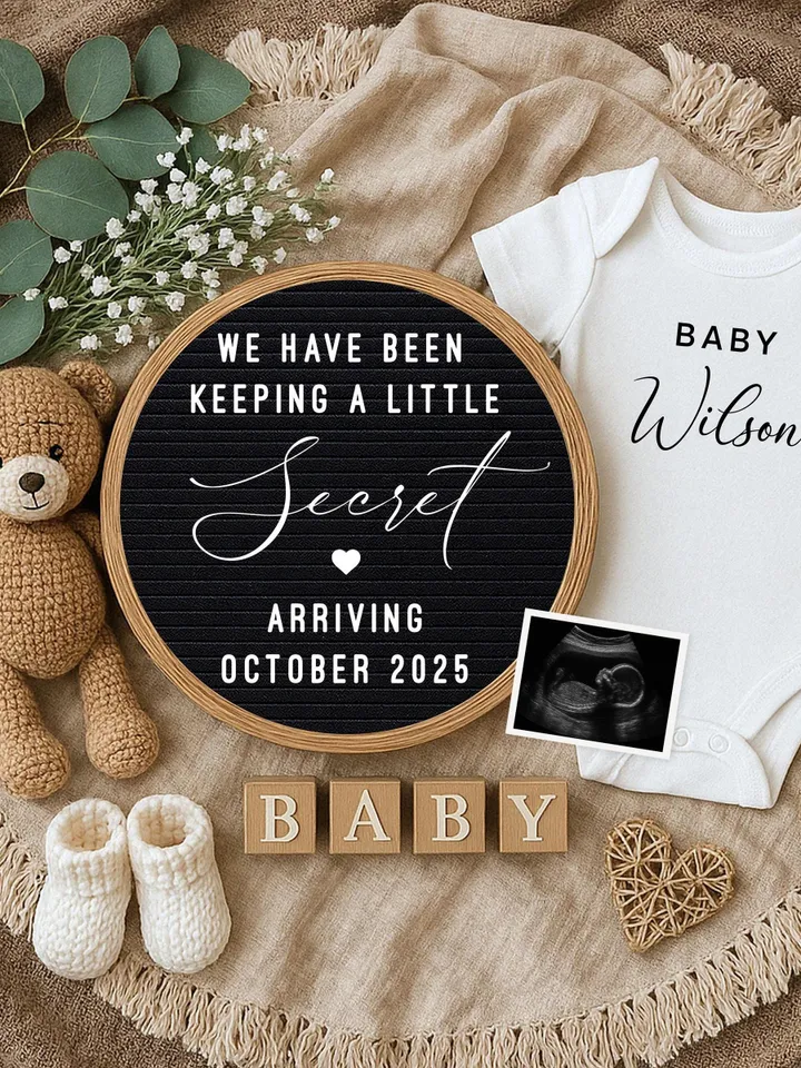 Neutral Pregnancy Announcement Digital Baby Reveal Editable Template Canva for Social Media, Baby Announcement A Little Secret