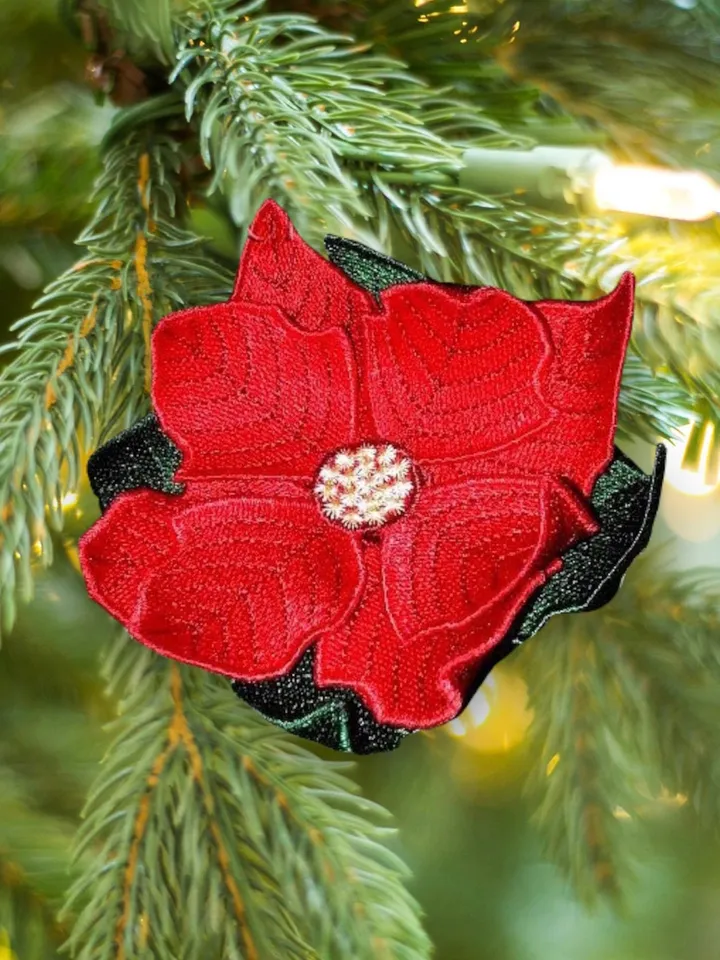 Free Standling Lace Poinsettia Flower machine embroidery design FSL Embroidery pattern flower motif 3D floral digital embroidery pattern