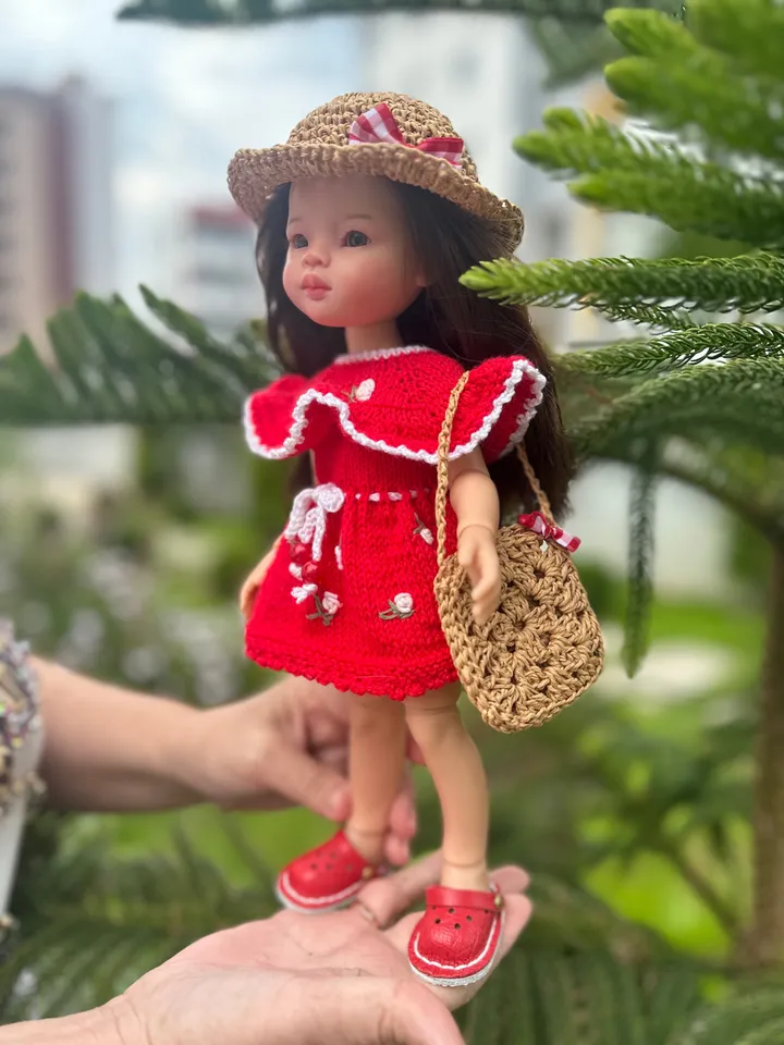 Paola Reina Doll 4 ITEMS Set: Exclusive Handmade Outfit - Dress, Summer hat, Bag, Crocs