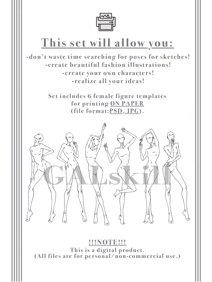 Templates, Body poses of female figure, set "Fashion 1"