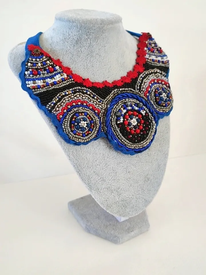 Embroidered Colorful Necklace Jewelry Boho Style Accessories Eclectic Folk Fashion Costume Ethnic Art Bohemian Style Ala Russ