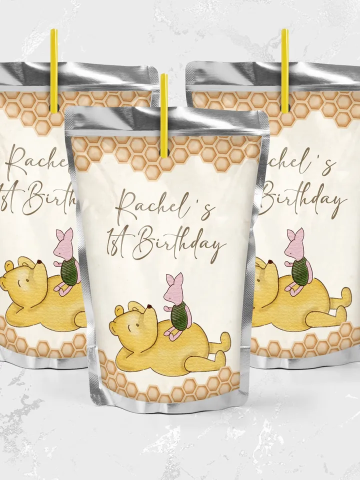 Juice Label Winnie the Pooh; Winnie the Pooh 1st Birthday; Printable Juice Label; Winnie the Pooh Party Decoration Editable Winnie Pooh hc12