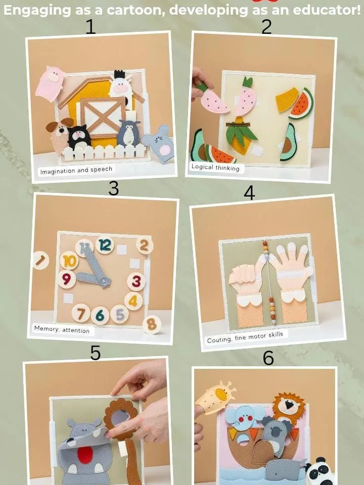 Montessori quiet book 6 pages, felt activity book for toddlers, sensory busy book, handmade interactive book, soft felt book, fine motor toy