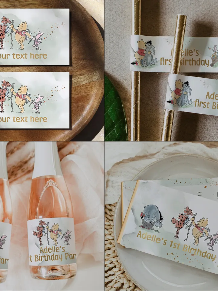 DIY Winnie Pooh Birthday Bundle; Editable 1st Birthday Party Template; Winnie the Pooh Birthday Party; Pooh Birthday Party Decoration; wpg15