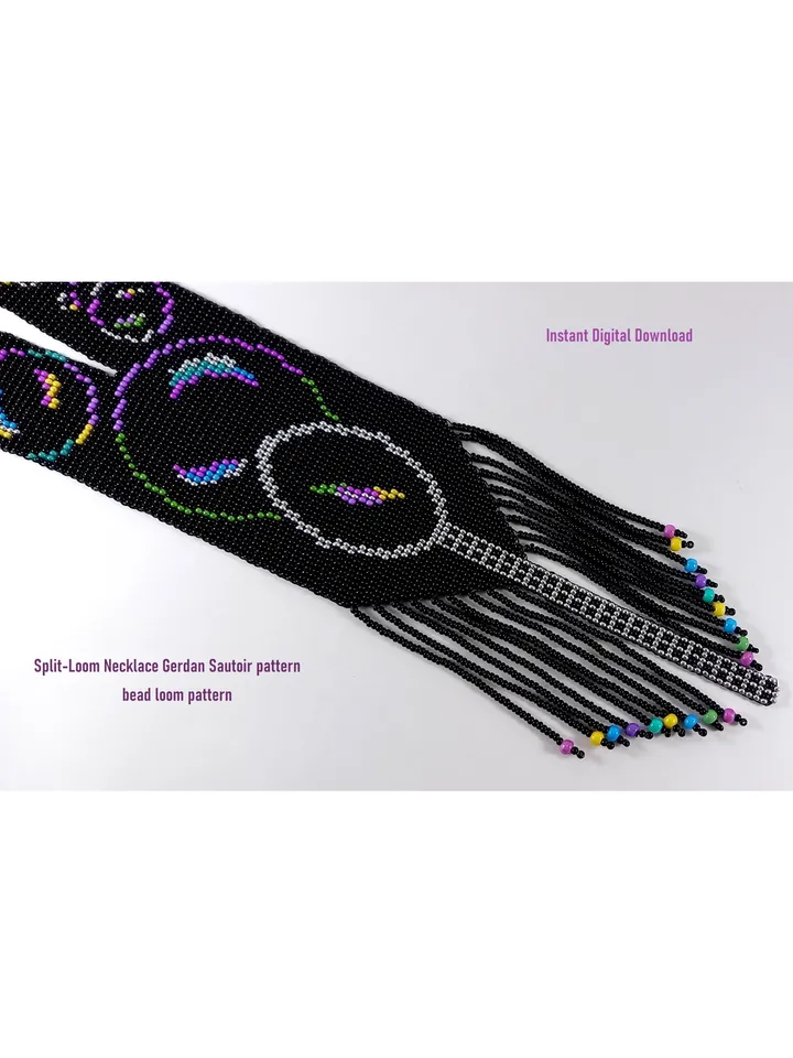 Bead loom pattern for a Sautoir-Gerdan-Split-Loom Necklace, Beading Loom Stitch, Square Stitch, Instant Download, PDF