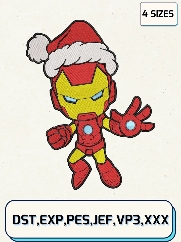 Santa Ironman Christmas Embroidery Design,Christmas Embroidery Designs,Machine Embroidery Files,SpiderMan Embroidery Design,4 sizes