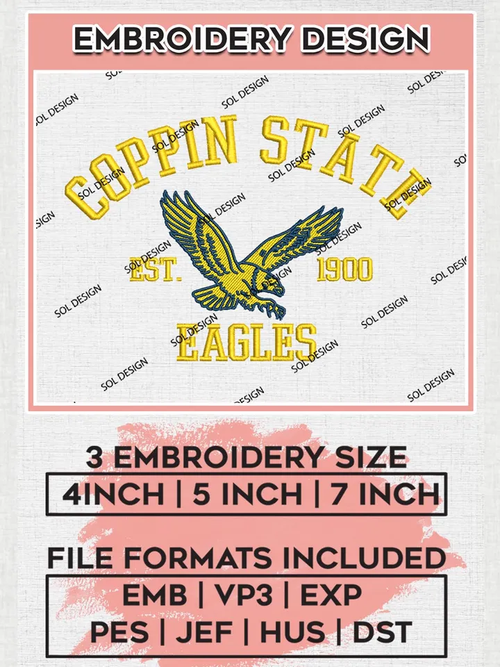 Coppin State Eagles Est 1900 Logo Embroidery Designs, NCAA Coppin State Eagles Team Embroidery, NCAA Team Logo, 3 sizes, Machine embroidery Files, Digital Download