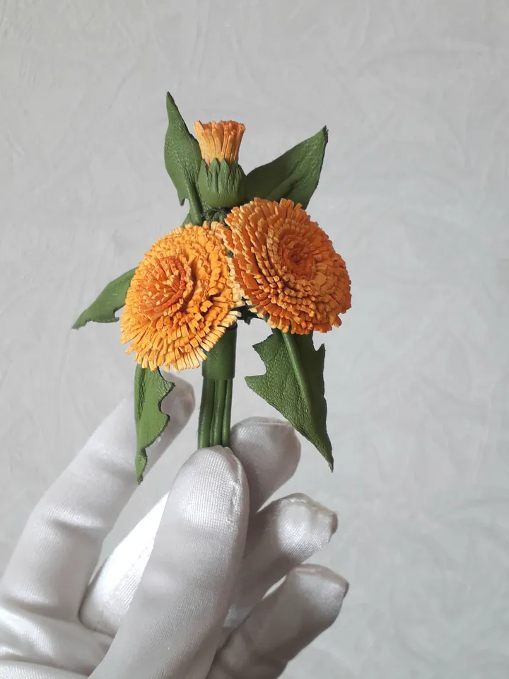 Leather brooch dandelion for her, Leather jewelry, 3rd anniversary gift for wife