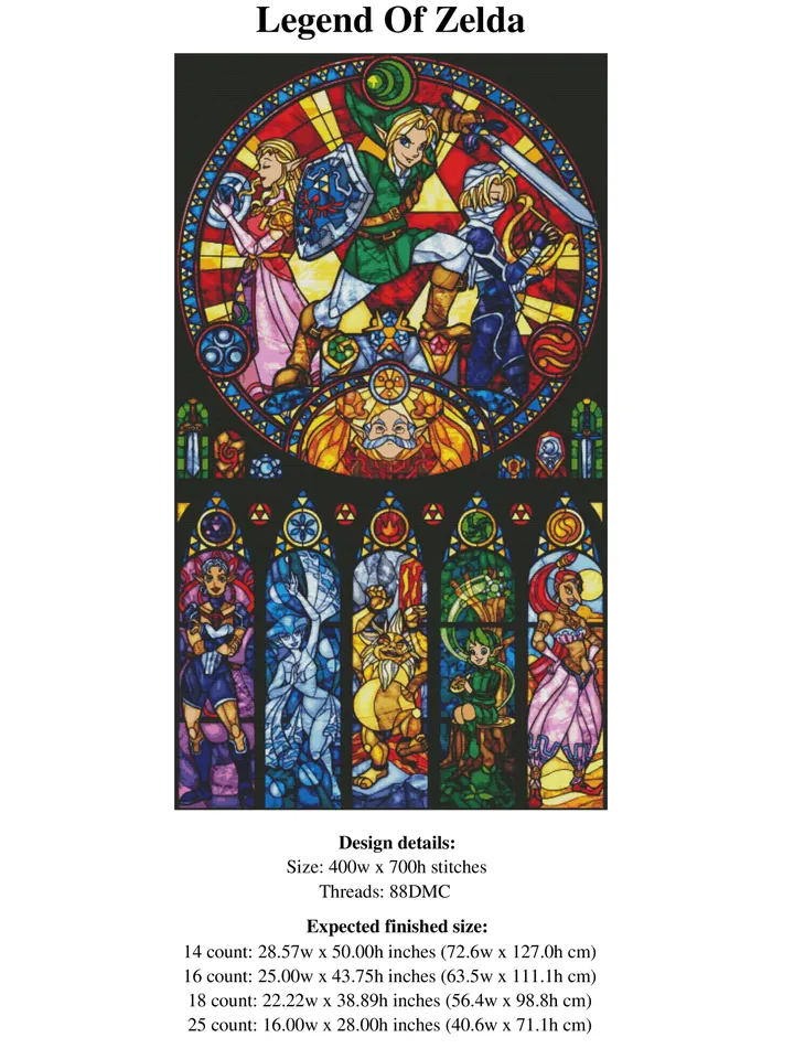 Zelda Stained Glass Cross Stitch Pattern / The Legend Of Zelda Counted Cross Stitch / Anime Game Instant Printable PDF