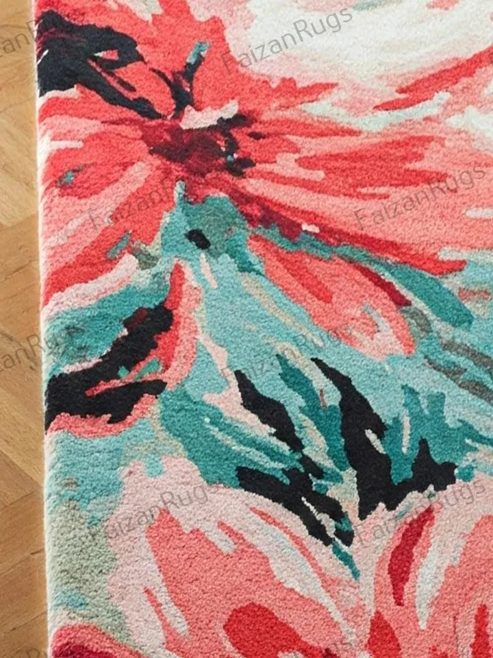 Handmade floral rug, elegant pink & red bloom for home décor, floral rug, area rug, 10x14 floral rug, pink rug, red rug, bedroom rug, rug