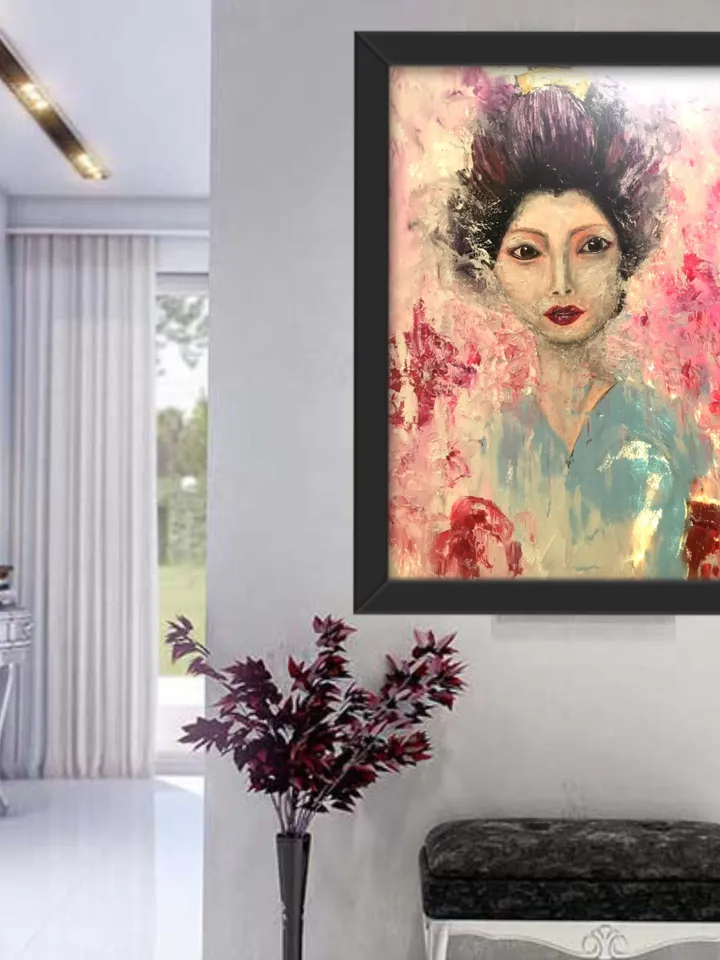 Japanese girl,original oil painting on stretched canvas,geisha painting,Japanese wall art,home decoration.