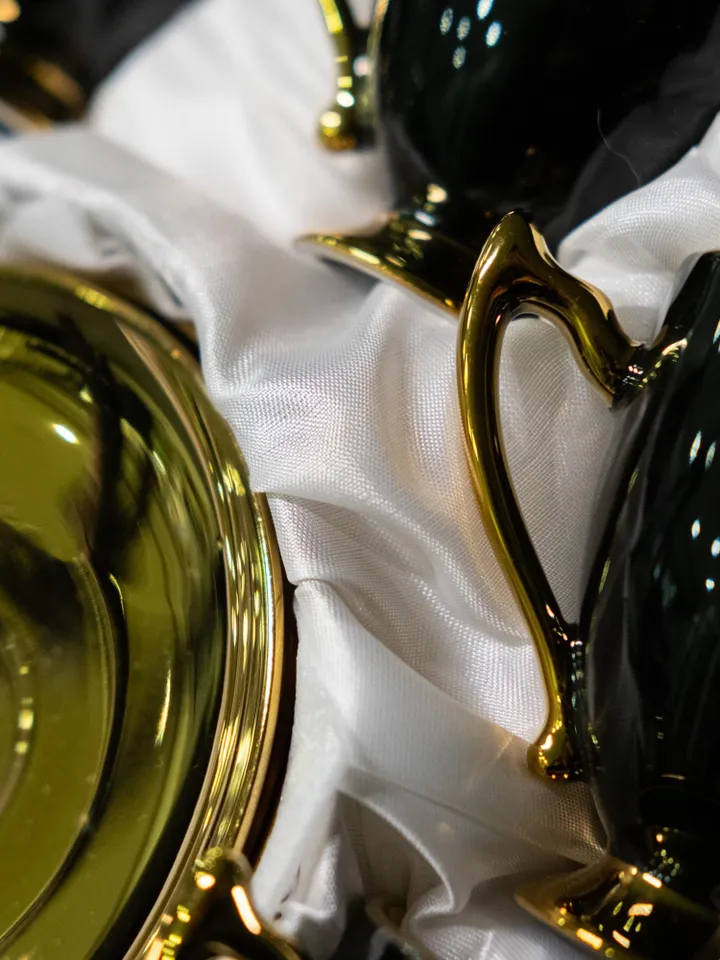Black And Gold Porcelain Tea Cups and Saucers | Tea Cups Saucers Set | Porcelain Set | Elegant Teaware | Gift For Tea Lovers, Gift For Her