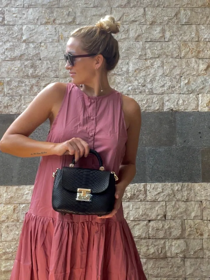 Genuine python top handle bag / designer bag / exotic leather bag / black purse exotic leather / snake print designer classy purse