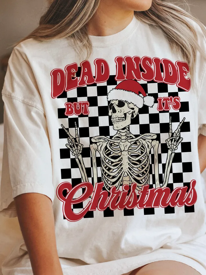 Dead Inside But It's Christmas PNG-Christmas Sublimation Digital Design Download-skeleton png, holidays png, santa claus png, funny png file