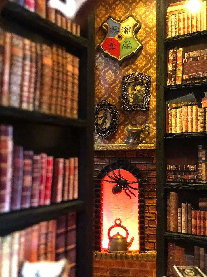 Book nook library Diorama Bookshelf Insert Dark Academia booknook, Wizard library, bookshelf insert, Magic light, Secret library