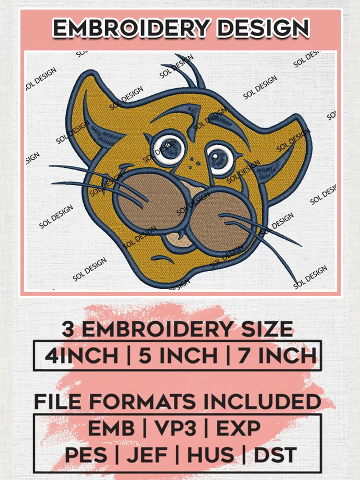 NCAA Florida International Panthers Team Head Mascot Logo Embroidery Design Files, NCAA Florida International Panthers Machine Embroidery, NCAA Teams, Game Day, 3 sizes, NCAA Machine embroidery designs, Digital Download