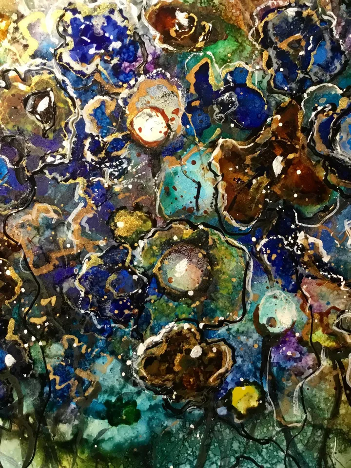 Dancing forest-Abstract fantasy alcohol inks mix media painting on yupo paper,wall decoration,one of a kind,abstract flower wood unique gift