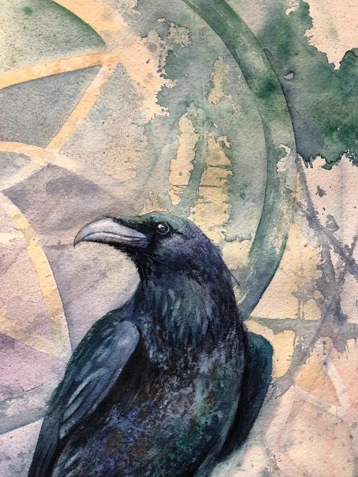 Raven Original Painting Birds Watercolor Crow Wall Art