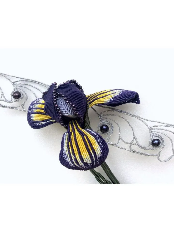 Asymmetrical Art Nouveau Water Iris Macrame Necklace