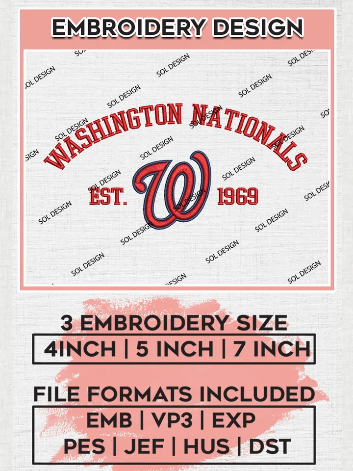 MLB Washington Nationals Team Est Logo Embroidery Design, MLB Team Embroidery files, Washington Nationals Baseball Team, Nationals Team, Digital Download