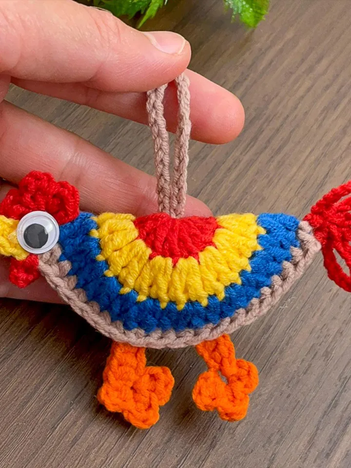 Colorful Crochet Chicken Keychain Pattern PDF - Amigurumi Farm Animal DIY Tutorial - Handmade Ornament Crochet Pattern for Beginners