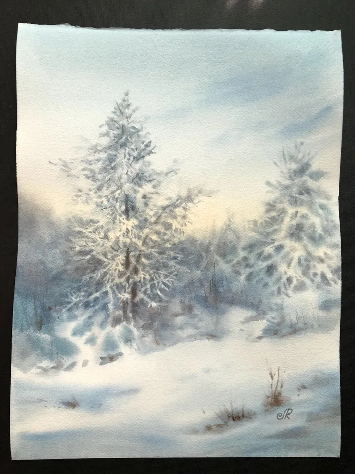 Winter Landscape Painting Original Watercolor Painting Winter Forest Painting