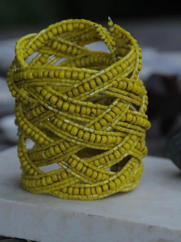 Yellow Beaded Handmade Women Bracelet | Wide Bracelet | Bead Bracelet | Yellow Summer Bracelet | Chic Bracelet | Evening Classy Bracelet