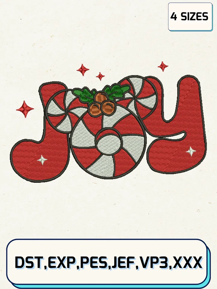Mickey Mouse Joy Christmas Candy Embroidery Design,Christmas Embroidery Designs,Machine Embroidery Files,Mickey Mouse Embroidery Design,4 Sizes