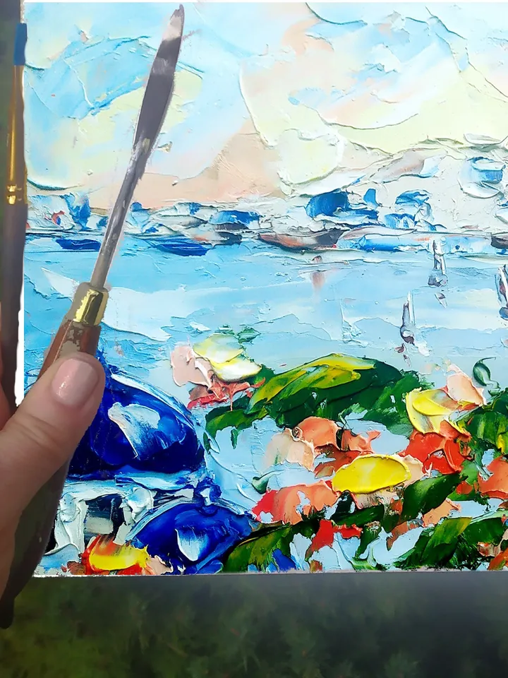 Santorini Custom Painting Greece Original Art 6x6 Floral Painting Cityscape Art Original Oil Painting by ArtProkopaloSv