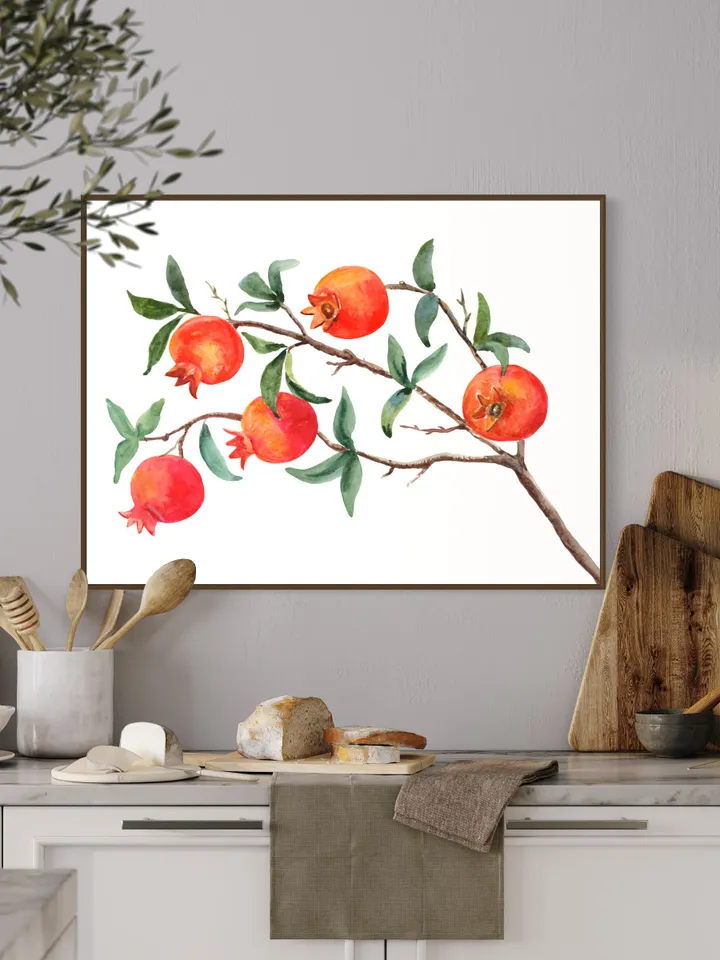 Pomegranate Tree Watercolor Painting Art Print ,Fruit Art Print ,Rustic Kitchen, Kitchen Artwork ,Botanical Print Tree Artwork,Red Art Print