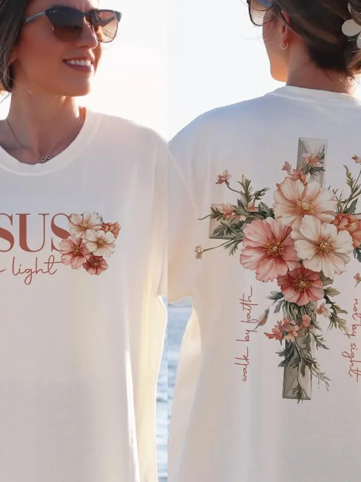 Jesus is the Light Png, Floral Christian Shirt Png, Motivational Quotes Png, Bible Verse Png, Floral Religious Png, His Grace is Enough Png